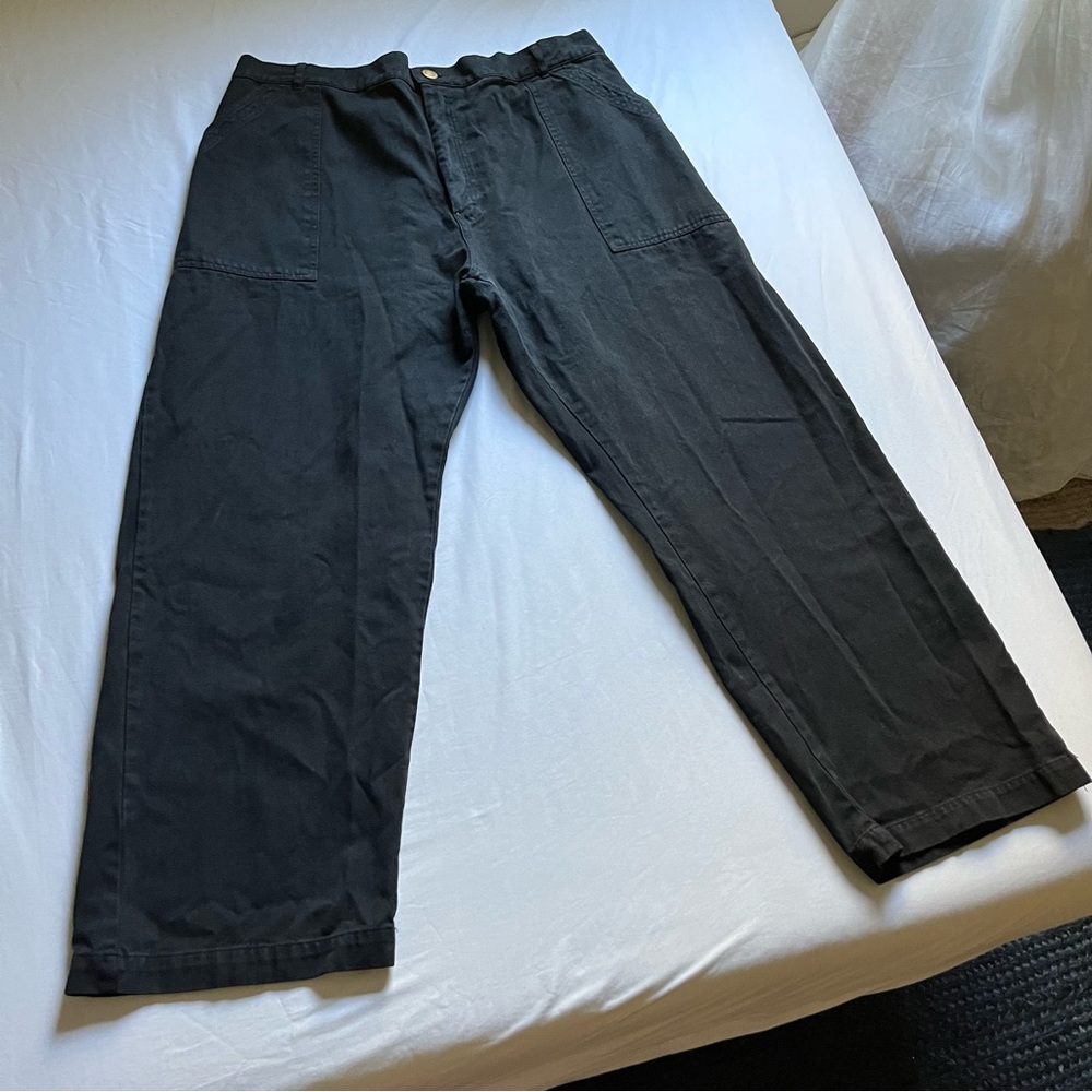 BIG BUD PRESS black work cotton straight leg cropped pants